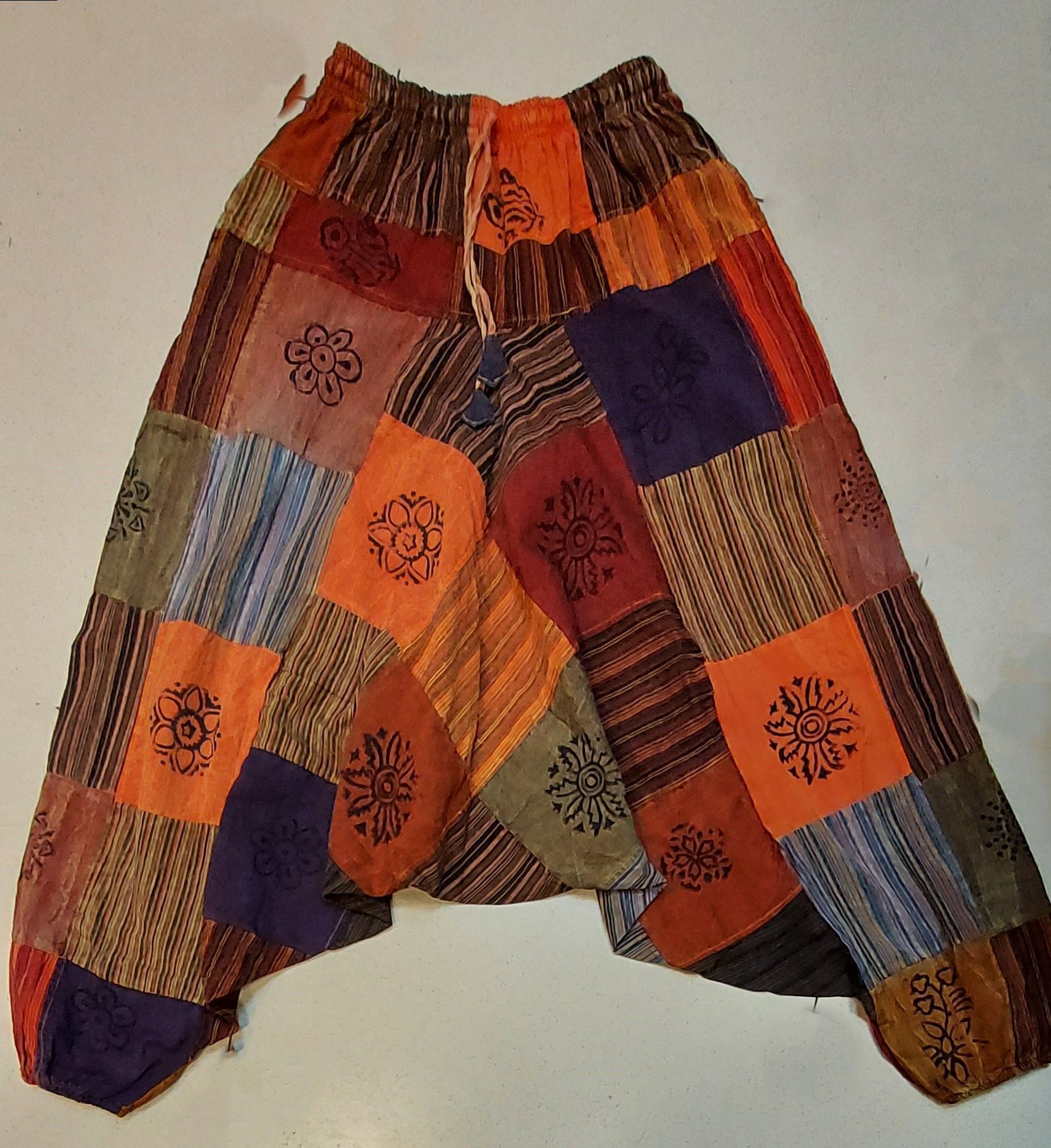 Штаны афгани пэчворк, цвета в ассортименте, хлопок. р-р S/M, L/XL. Непал.