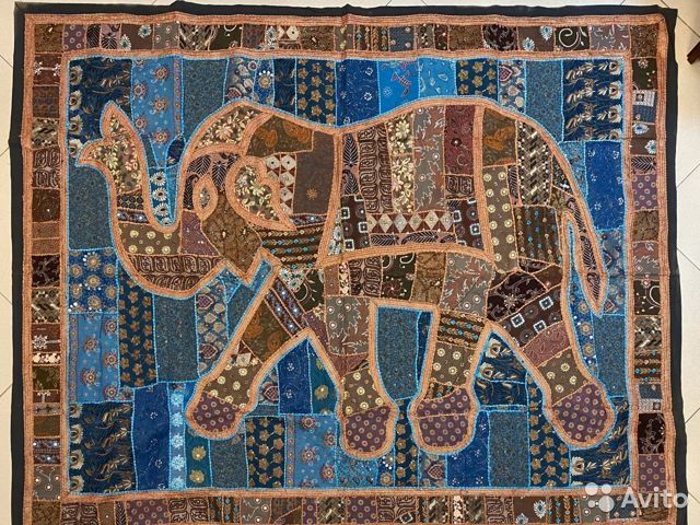 Ковер со Слоном в стиле "пэчворк", ручная работа,  хлопок, Индия, 240*195см.