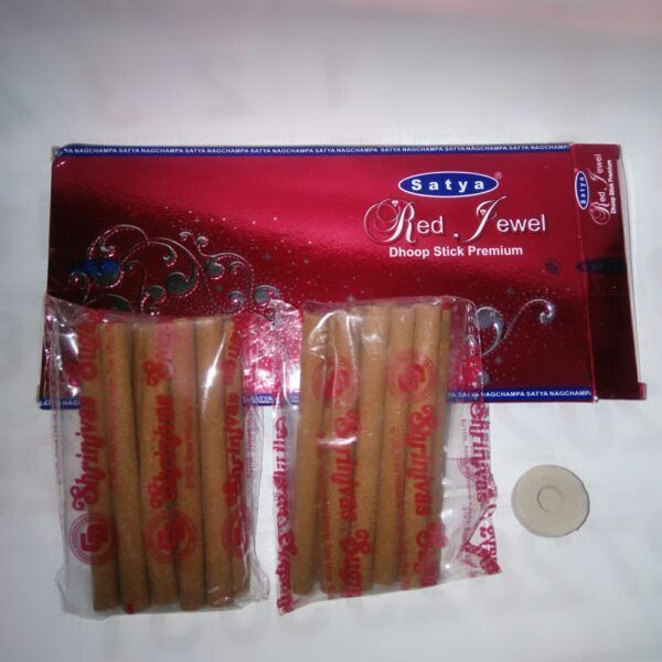 Безосновные благовония Red Jewel, 12шт +подставка. Сатья Индия. Satya Red Jewel Dhoop Sticks.