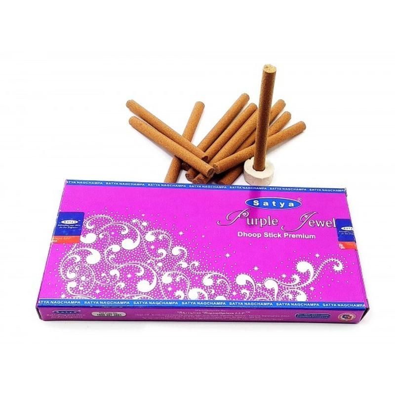 Безосновные благовония Purple Jewel, 12шт +подставка. Сатья Индия. Satya Purple Jewel Dhoop Sticks.