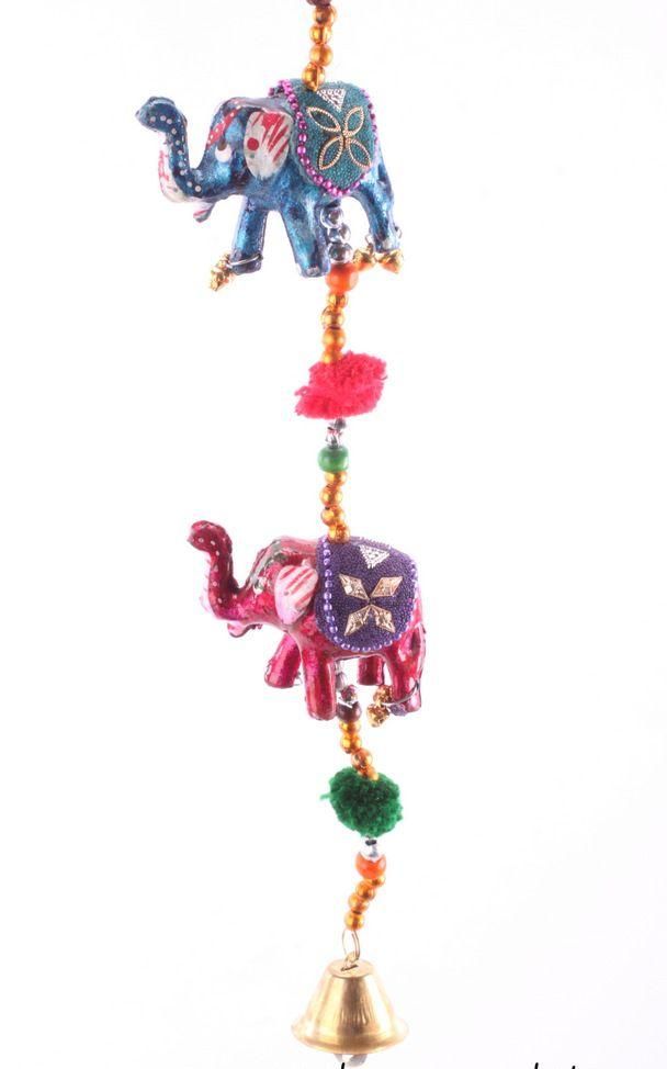 Подвесное украшение 7 слоников с колокольчиком  100см.
