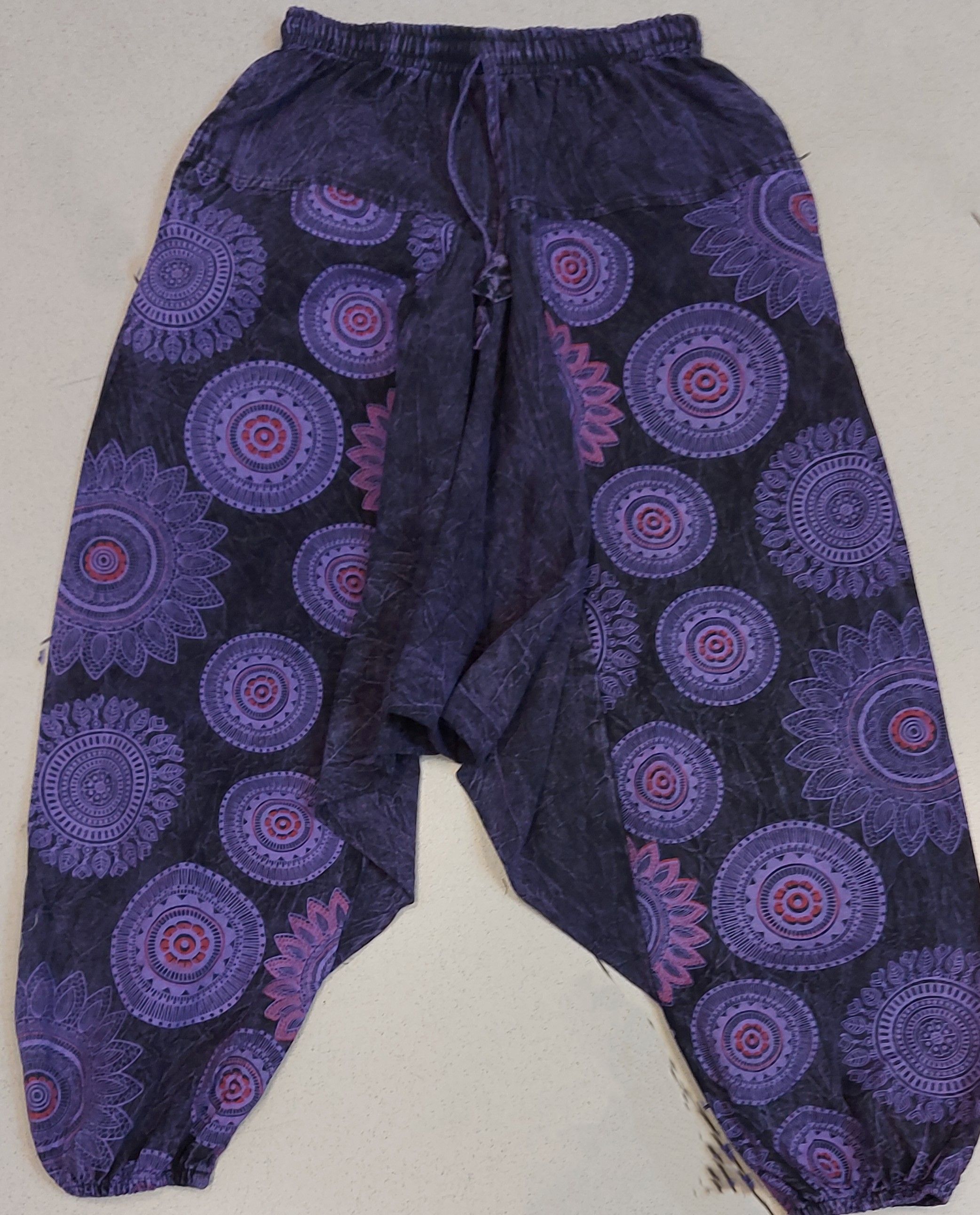 Штаны афгани плотные, цвет фиолетовый, хлопок. р-р S/M, L/XL. Непал. 