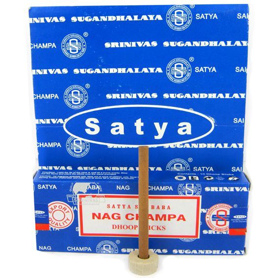 Безосновные благовония Наг Чампа+ подставка, 20г. Satya Nag Champa Dhoop Sticks.