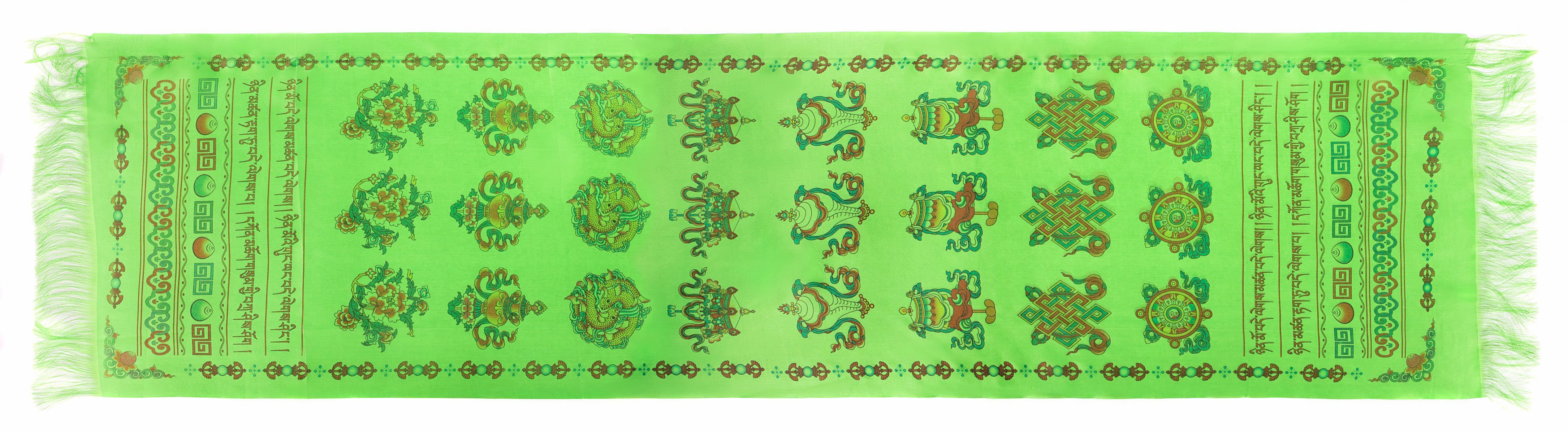 Кхадак для подношений зеленого цвета с драконами размер 135х35см
