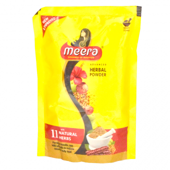 Сухой шампунь-маска Мира 11 трав, 80 г.  Meera Herbal Hairwash Powder, CavinKare -5