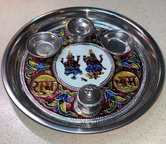 Тарелка для пуджи (подношений божествам), Ганеша и Лакшми,22см. Индия -5