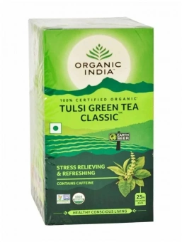 Tulsi Green Tea Classic Organic India (Тули зеленый чай классический антистресс и гармонизация Органик Индия) 25 пакетиков -5
