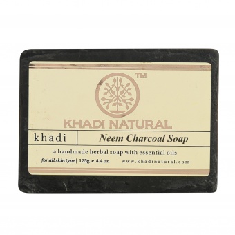 Кхади мыло ручной работы с нимом и бамбуковым углем, антибактериальное,125г. Neem Charcoal Soap.