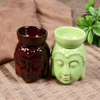 Керамика аромалампа "Будда с чашей", Зеленая, 11см. -5
