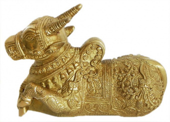Нанди – священный бык бога Шивы , бронза 18х13 см -5