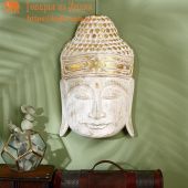 Маска  "Голова Будды" 40 см, дерево албезия, белый