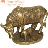 Статуэтка, Корова с теленком бронза (Индия) 7Х9 см
