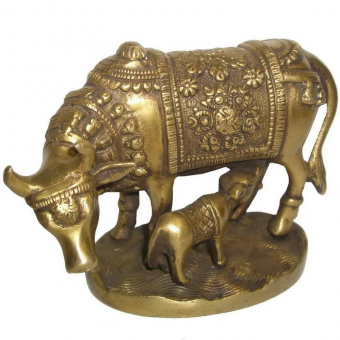 Статуэтка, Корова с теленком бронза (Индия) 7Х9 см -5