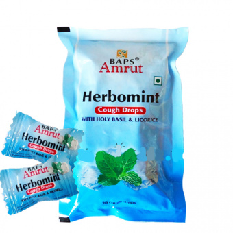 Леденцы Гербоминт с тулси и солодкой Herbomint Baps Amrut 20 шт от кашля -5